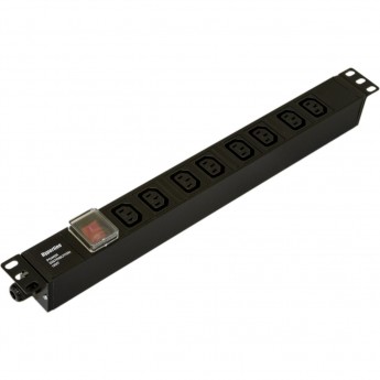 Блок розеток для 19" шкафов HYPERLINE SHE19-8IEC-S-CB черный Блок розеток для 19" шкафов HYPERLINE SHE19-8IEC-S-CB черный