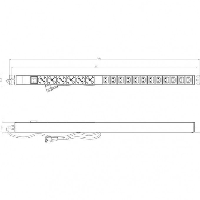 Блок розеток, вертикальный HYPERLINE SHE-6SH-12IEC-S-2.5AIEC 452730