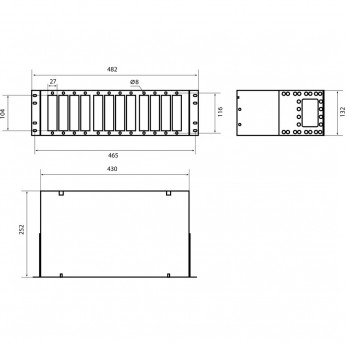 Бокс оптический универсальный HYPERLINE FO-19R-3U-12xSLT-W140H42-96UN-BK