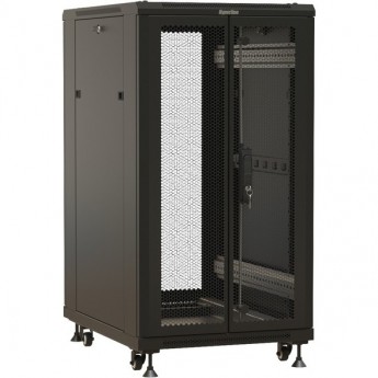 Шкаф напольный HYPERLINE TTBR-2261-DD-RAL9004 19-дюймовый 22U 1166x600х1000 мм передняя и задняя распашные перфорированные двери (75%), ручка с замком черный Шкаф напольный HYPERLINE TTBR-2261-DD-RAL9004 19-дюймовый 22U 1166x600х1000 мм передняя и задняя распашные перфорированные двери (75%), ручка с замком черный