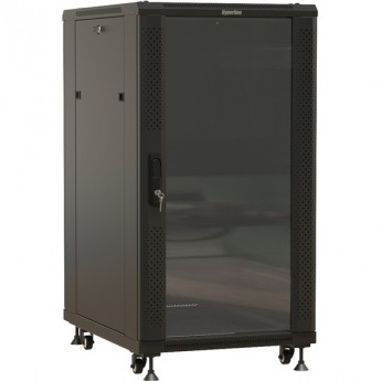 Шкаф напольный HYPERLINE TTBR-2761-AS-RAL9004 19-дюймовый 27U 1388х600х1000 мм передняя стеклянная дверь со стальными перфорированными боковинами, задняя дверь сплошная ручка с замком черный Шкаф напольный HYPERLINE TTBR-2761-AS-RAL9004 19-дюймовый 27U 1388х600х1000 мм передняя стеклянная дверь со стальными перфорированными боковинами, задняя дверь сплошная ручка с замком черный