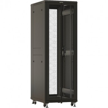 Шкаф напольный HYPERLINE TTBR-3261-DD-RAL9004 19-дюймовый 32U 1610x600х1000 мм передняя и задняя распашные перфорированные двери (75%) ручка с замком черный Шкаф напольный HYPERLINE TTBR-3261-DD-RAL9004 19-дюймовый 32U 1610x600х1000 мм передняя и задняя распашные перфорированные двери (75%) ручка с замком черный