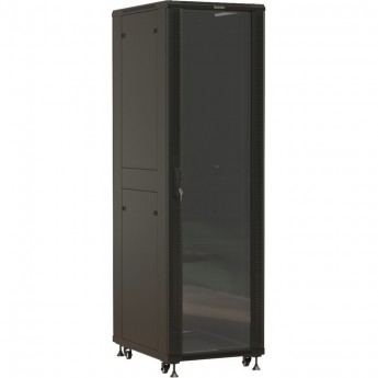 Шкаф напольный HYPERLINE TTBR-4266-AS-RAL9004 19-дюймовый, 42U, 2055x600х600 мм передняя стеклянная дверь со стальными перфорированными боковинами задняя дверь сплошная, ручка с замком черный Шкаф напольный HYPERLINE TTBR-4266-AS-RAL9004 19-дюймовый, 42U, 2055x600х600 мм передняя стеклянная дверь со стальными перфорированными боковинами задняя дверь сплошная, ручка с замком черный
