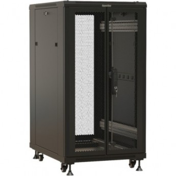 Шкаф напольный HYPERLINE TTBR-4266-DD-RAL9004 19-дюймовый 42U 2055x600х600 мм передняя и задняя распашные перфорированные двери (75%) ручка с замком черный Шкаф напольный HYPERLINE TTBR-4266-DD-RAL9004 19-дюймовый 42U 2055x600х600 мм передняя и задняя распашные перфорированные двери (75%) ручка с замком черный