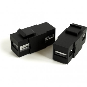 Вставка формата Keystone Jack с проходным адаптером USB 2.0 (Type A) HYPERLINE KJ1-USB-A2-BK